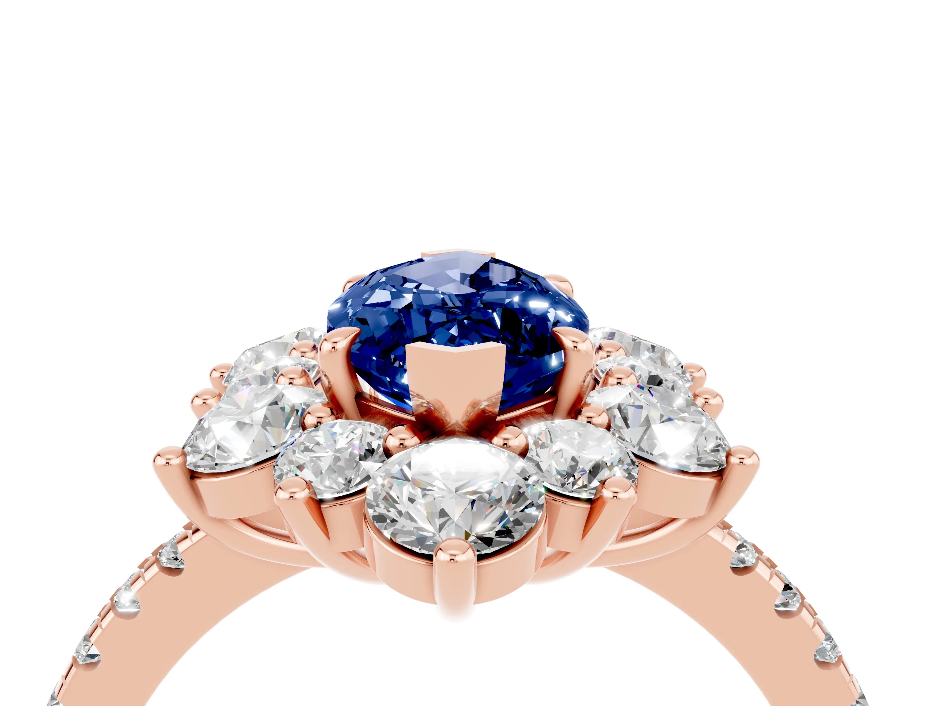 Rose gold Marquise Cut Cut Diamond Floral Halo Pave Band with Prong Setting_4