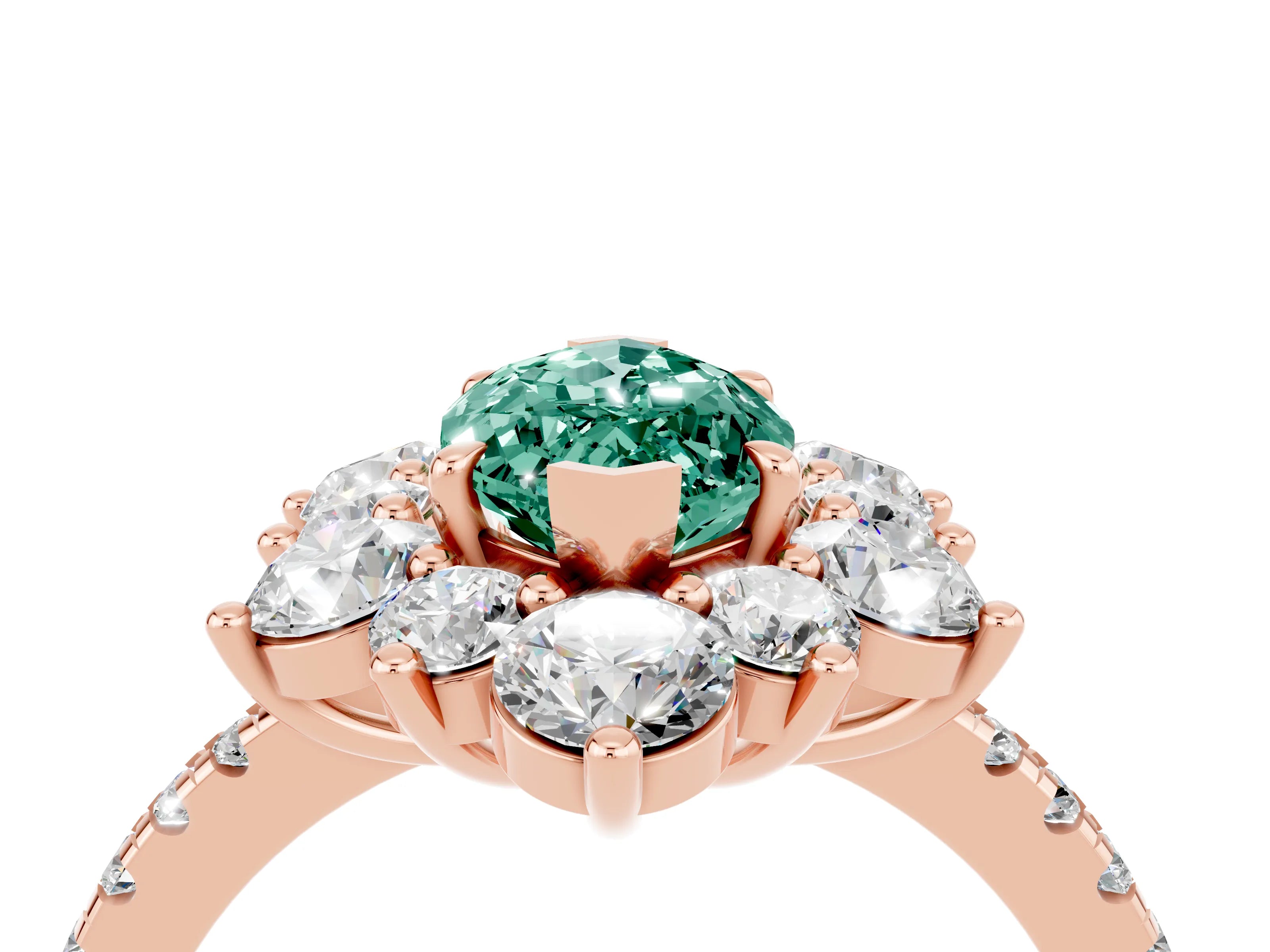 Rose gold Marquise Cut Cut Diamond Floral Halo Pave Band with Prong Setting_4