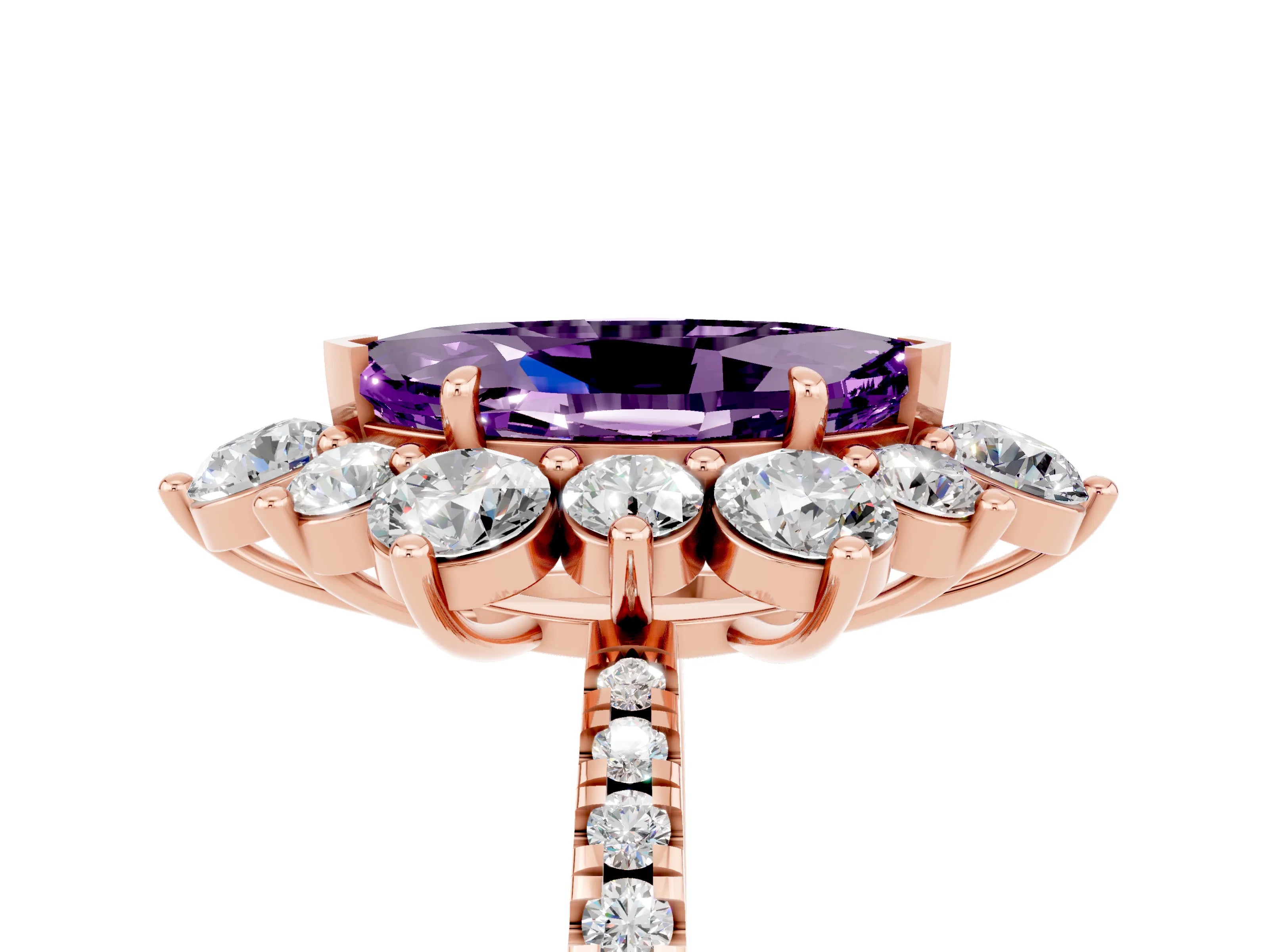 Rose gold Marquise Cut Cut Diamond Floral Halo Pave Band with Prong Setting_5