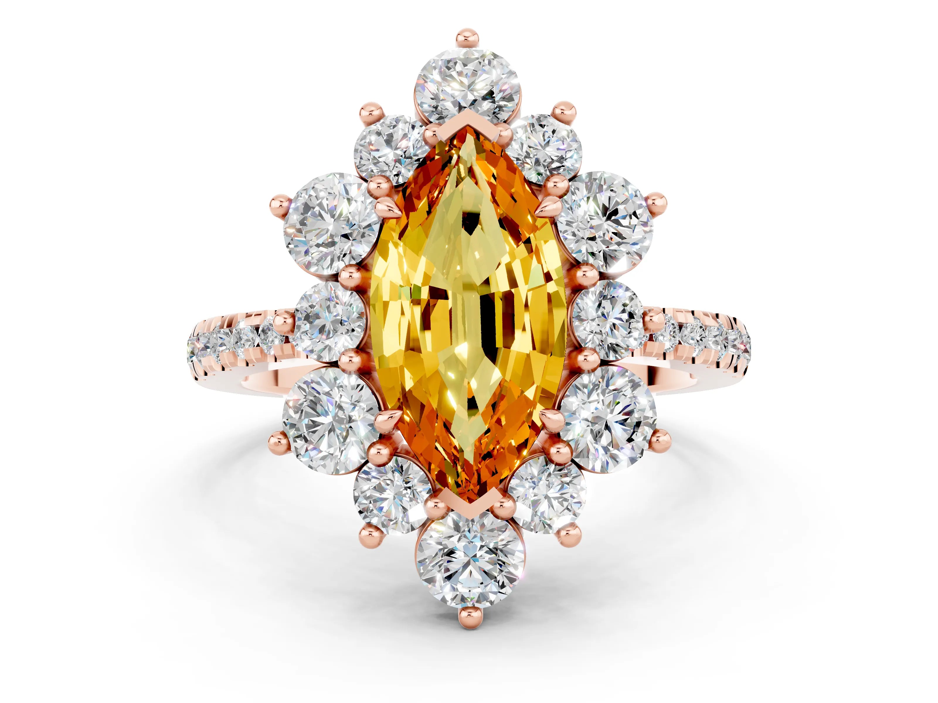 Rose gold Marquise Cut Cut Diamond Floral Halo Pave Band with Prong Setting