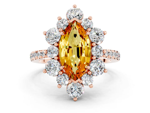 Rose gold Marquise Cut Cut Diamond Floral Halo Pave Band with Prong Setting