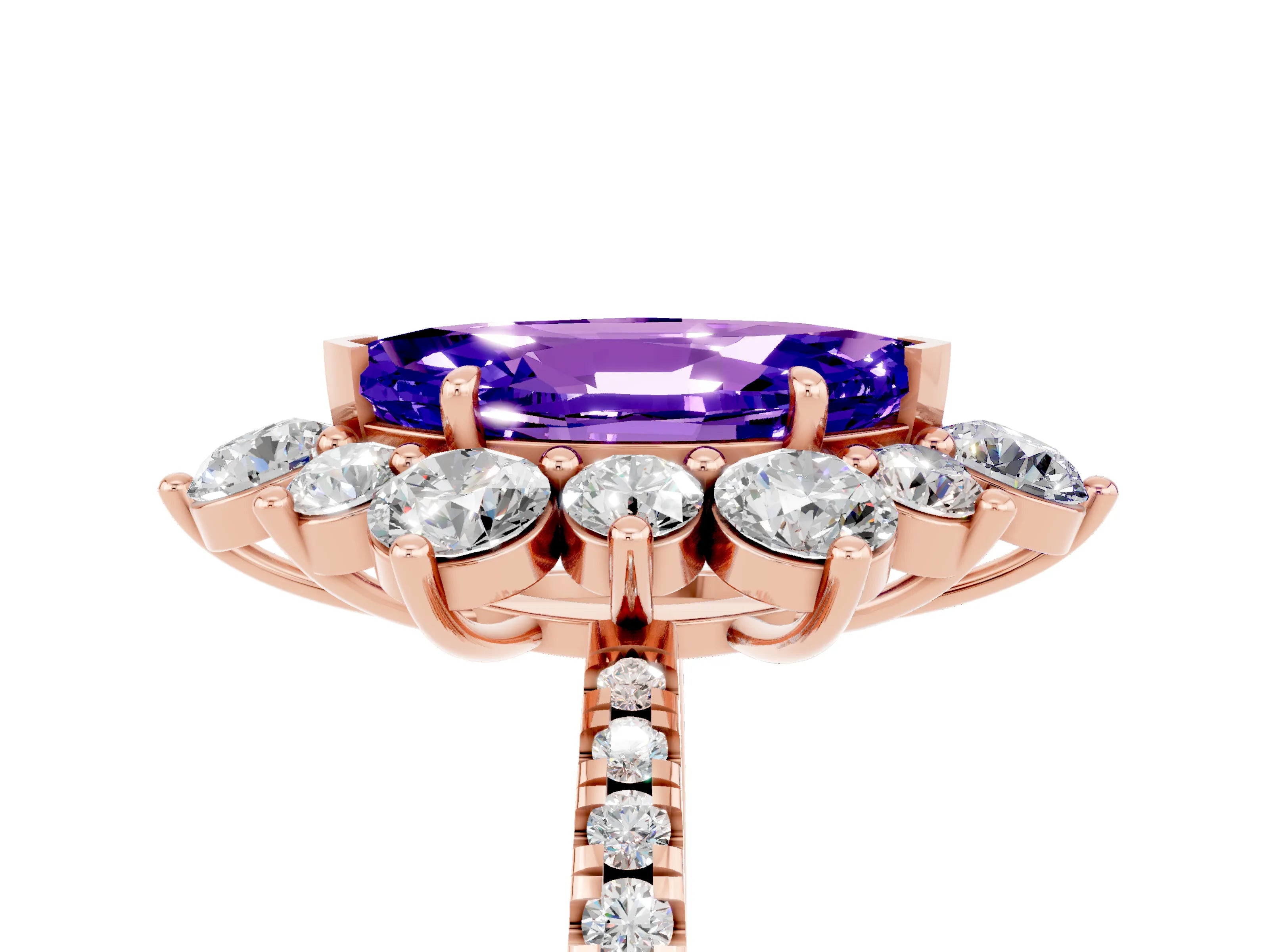 Rose gold Marquise Cut Cut Diamond Floral Halo Pave Band with Prong Setting_5