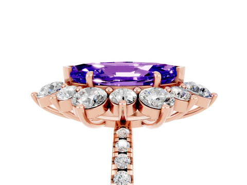Rose gold Marquise Cut Cut Diamond Floral Halo Pave Band with Prong Setting_5