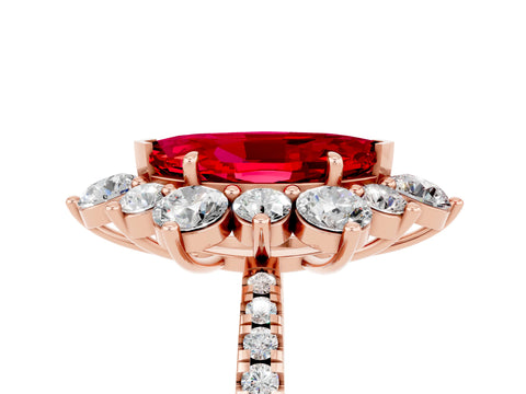 Rose gold Marquise Cut Cut Diamond Floral Halo Pave Band with Prong Setting_5