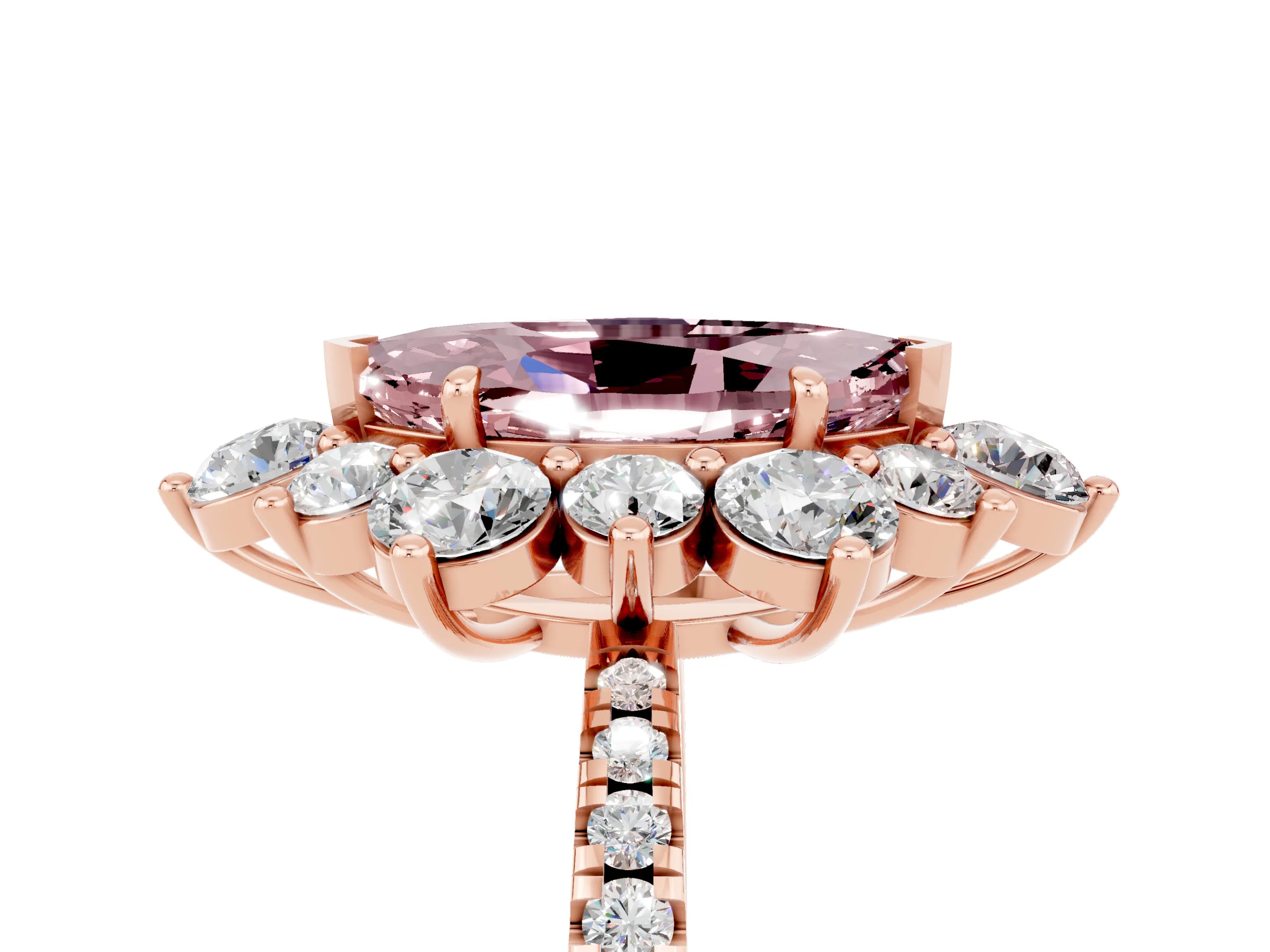 Rose gold Marquise Cut Cut Diamond Floral Halo Pave Band with Prong Setting_5