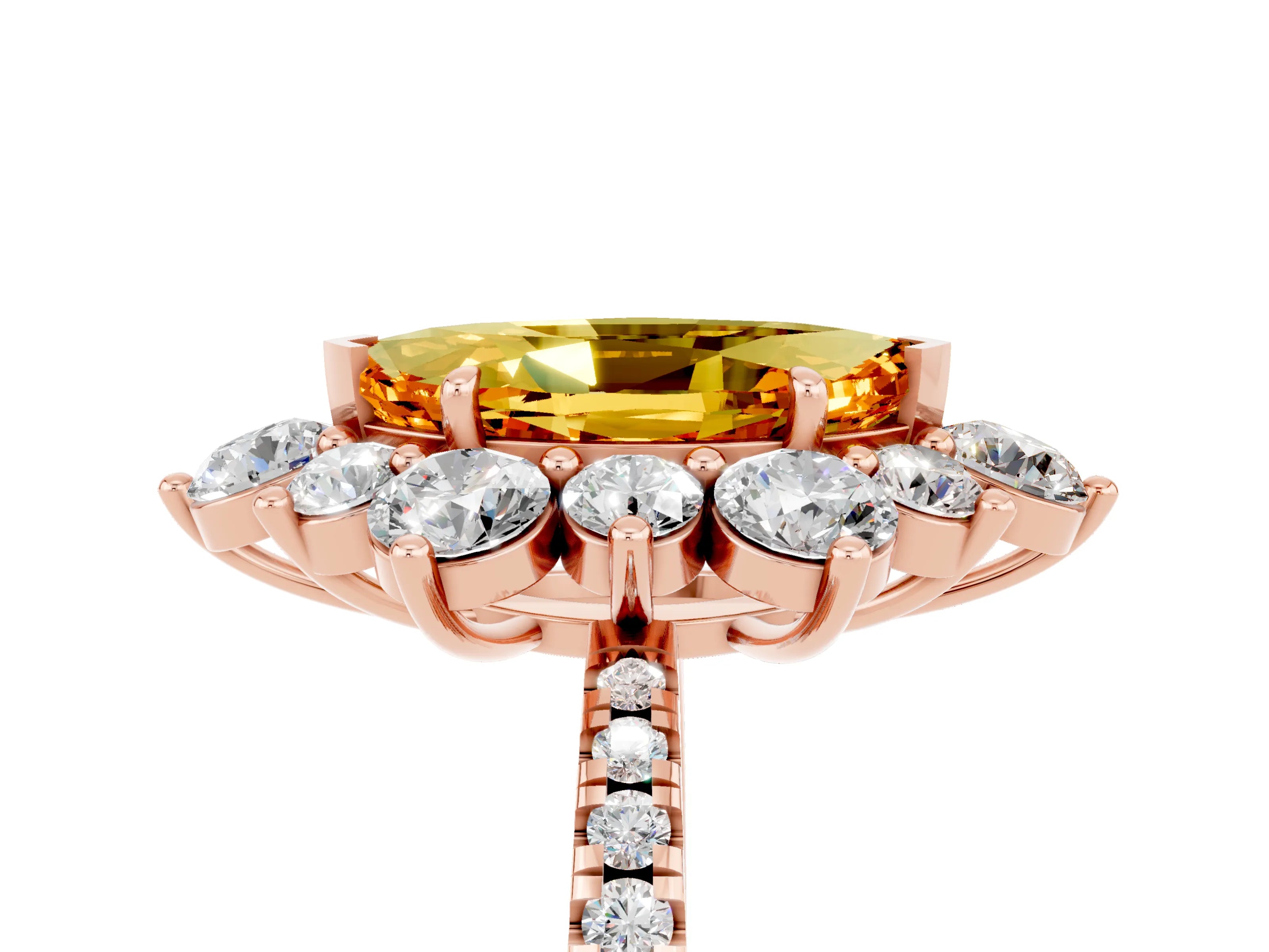 Rose gold Marquise Cut Cut Diamond Floral Halo Pave Band with Prong Setting_5