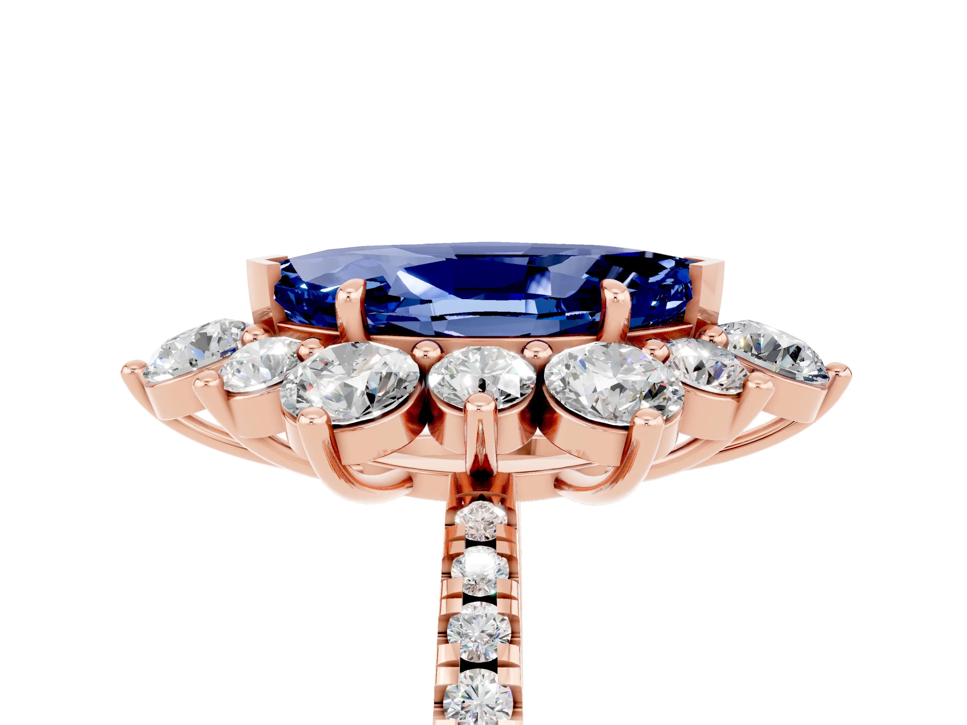 Rose gold Marquise Cut Cut Diamond Floral Halo Pave Band with Prong Setting_5