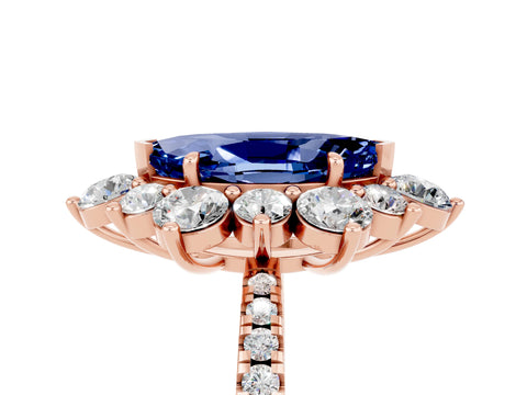 Rose gold Marquise Cut Cut Diamond Floral Halo Pave Band with Prong Setting_5