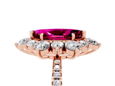 Rose gold Marquise Cut Cut Diamond Floral Halo Pave Band with Prong Setting_5