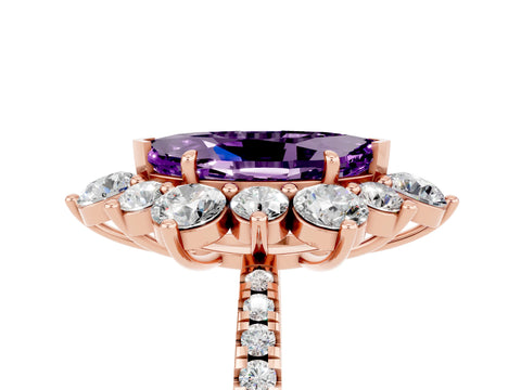 Rose gold Marquise Cut Cut Diamond Floral Halo Pave Band with Prong Setting_5