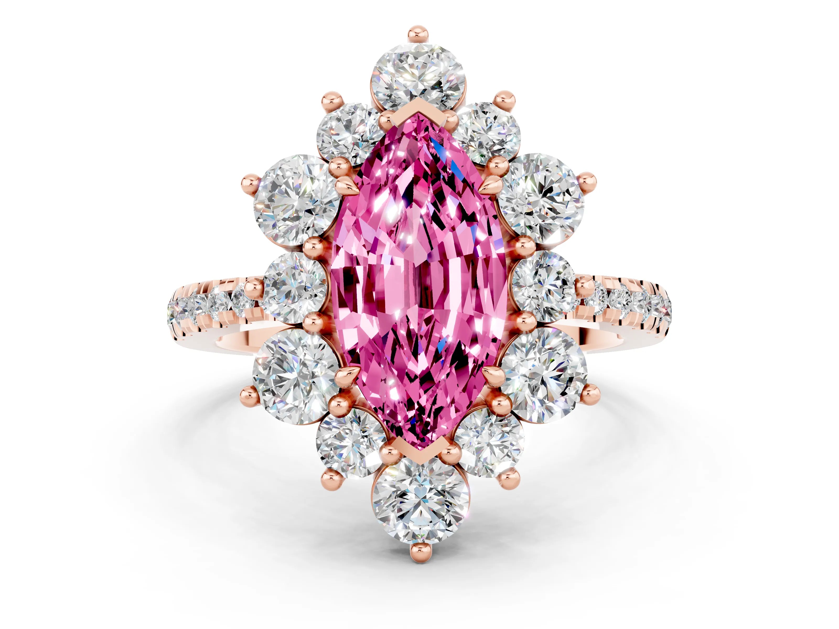 Rose gold Marquise Cut Cut Diamond Floral Halo Pave Band with Prong Setting