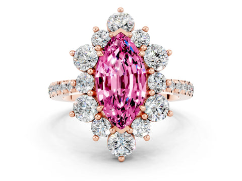 Rose gold Marquise Cut Cut Diamond Floral Halo Pave Band with Prong Setting