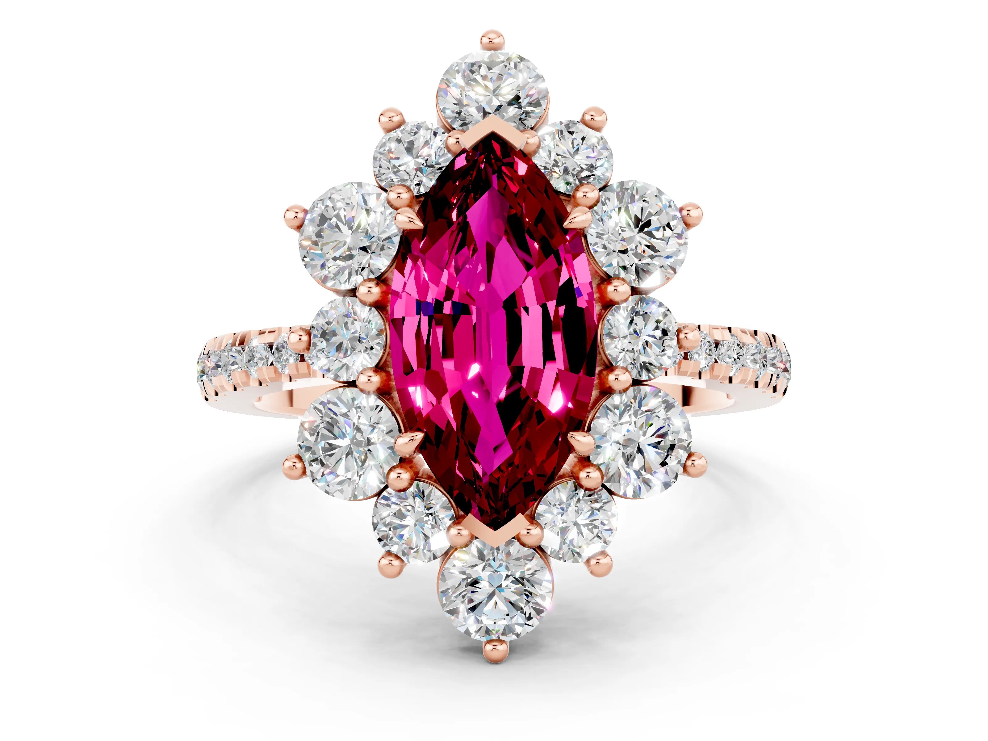 Rose gold Marquise Cut Cut Diamond Floral Halo Pave Band with Prong Setting