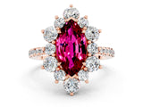 Rose gold Marquise Cut Cut Diamond Floral Halo Pave Band with Prong Setting