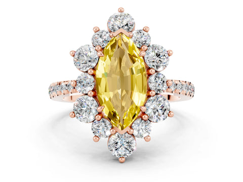 Rose gold Marquise Cut Cut Diamond Floral Halo Pave Band with Prong Setting