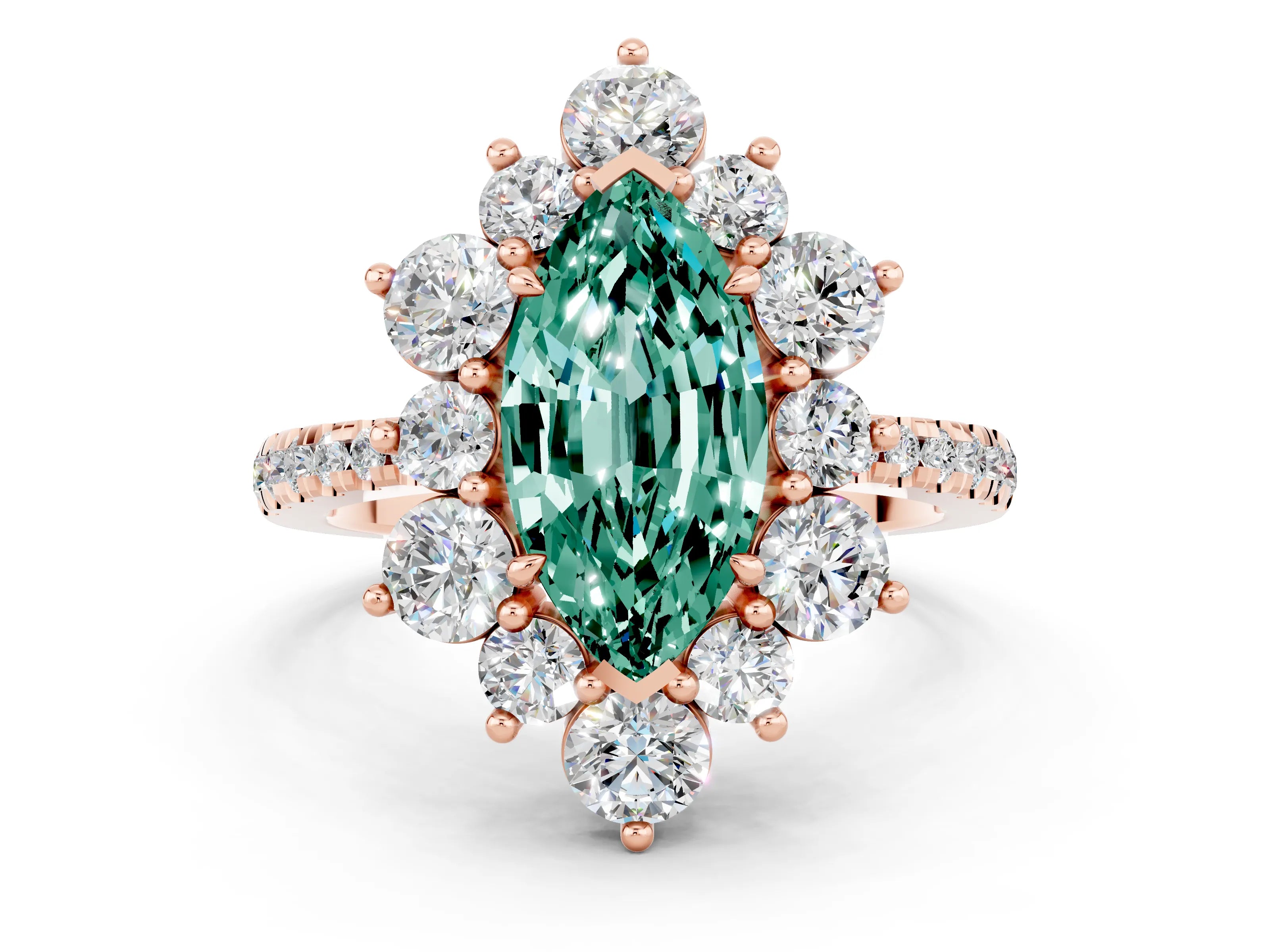 Rose gold Marquise Cut Cut Diamond Floral Halo Pave Band with Prong Setting