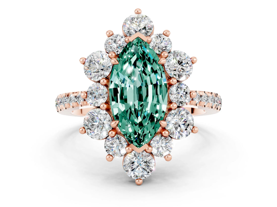 Rose gold Marquise Cut Cut Diamond Floral Halo Pave Band with Prong Setting