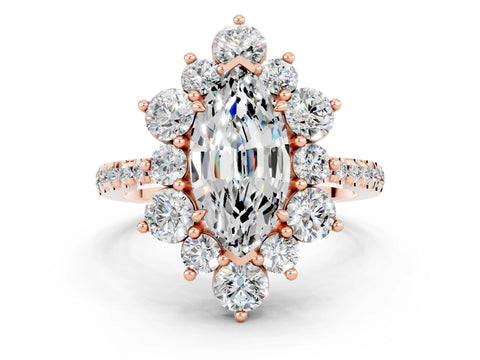 Rose gold Marquise Cut Cut Diamond Floral Halo Pave Band with Prong Setting