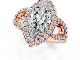 Rose gold Marquise Cut Cut Diamond Halo Engagement Ring with Open Split Pavé Band_10
