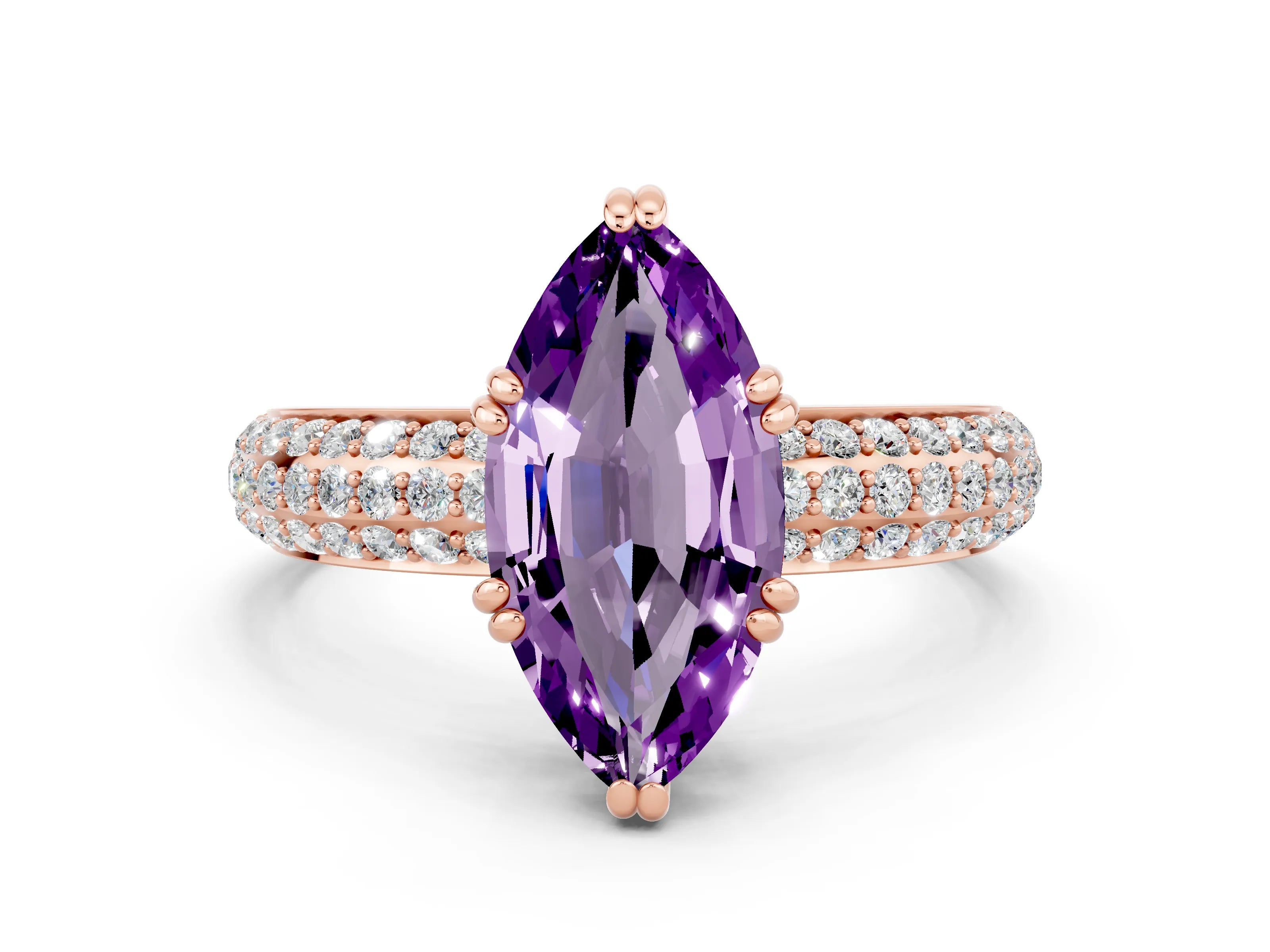 Rose gold Marquise Cut Cut Diamond Milgrain Marquise Band with Prong Setting