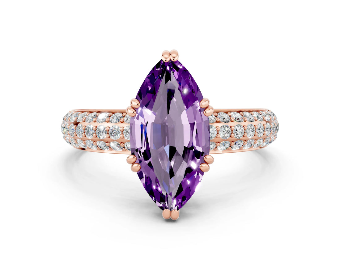 Rose gold Marquise Cut Cut Diamond Milgrain Marquise Band with Prong Setting
