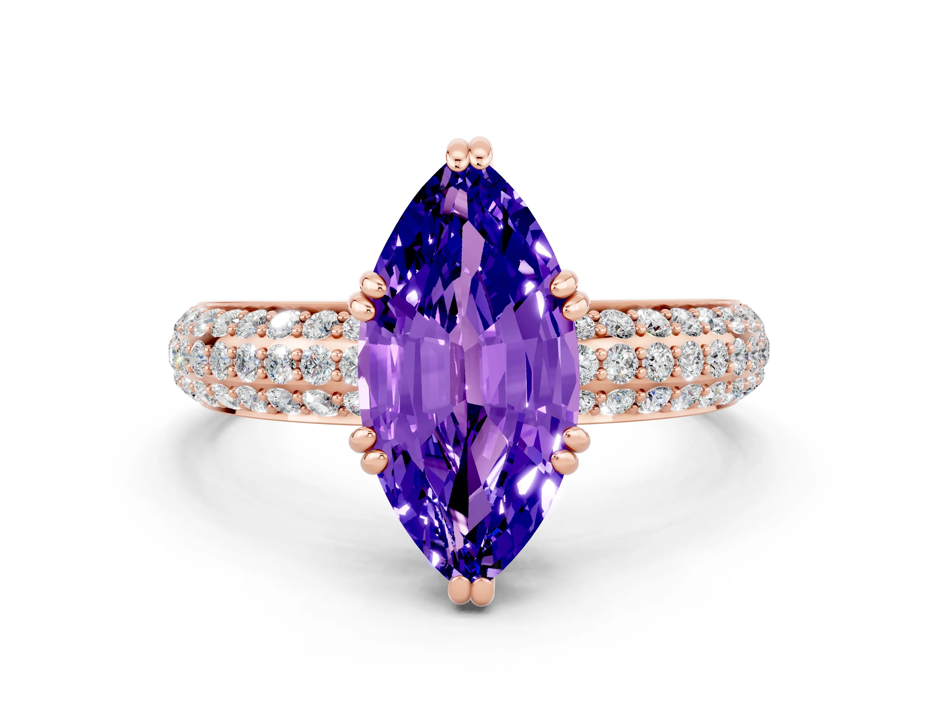 Rose gold Marquise Cut Cut Diamond Milgrain Marquise Band with Prong Setting