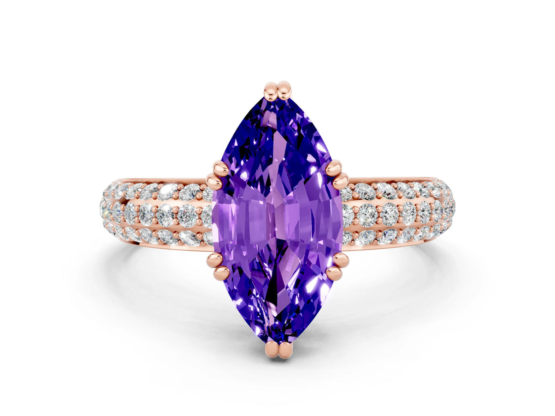 Rose gold Marquise Cut Cut Diamond Milgrain Marquise Band with Prong Setting