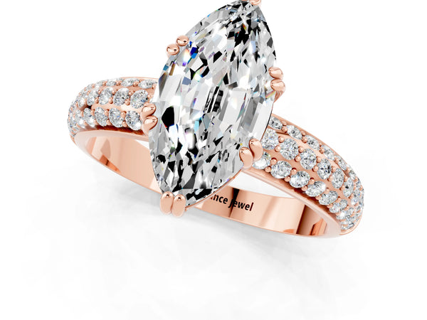 Rose gold Marquise Cut Moissanite Vintage Milgrain Ring with Round  Stations