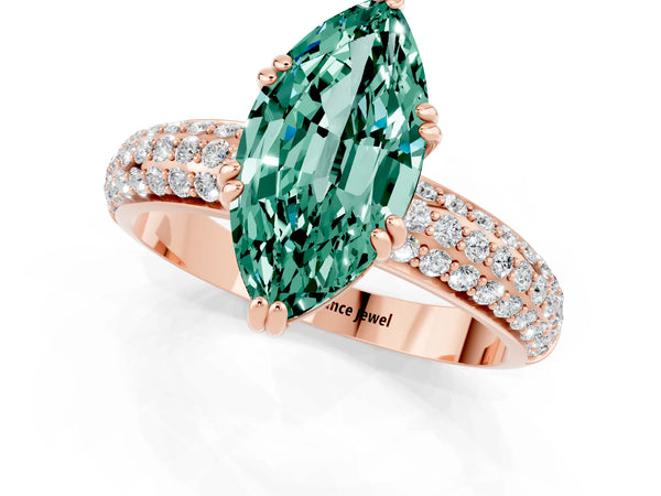 Rose gold Marquise Cut Green Sapphire Vintage Milgrain Ring with Round  Stations