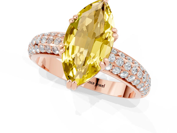 Rose gold Marquise Cut Yellow Sapphire Vintage Milgrain Ring with Round  Stations