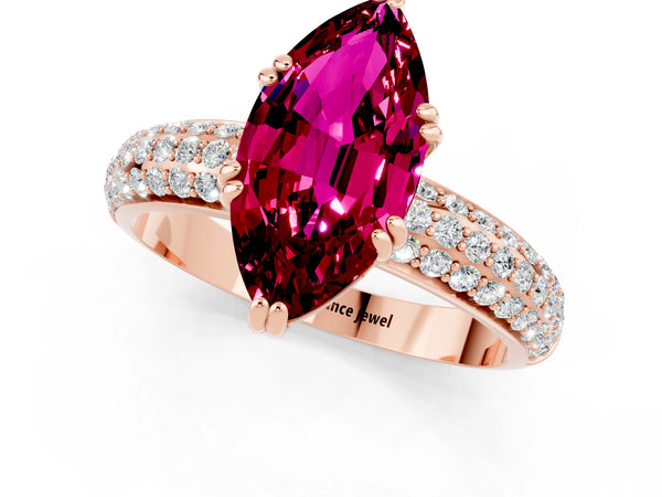 Rose gold Marquise Cut Garnet Vintage Milgrain Ring with Round  Stations