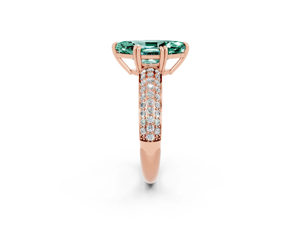 Rose gold Marquise Cut Green Sapphire Vintage Milgrain Ring with Round  Stations