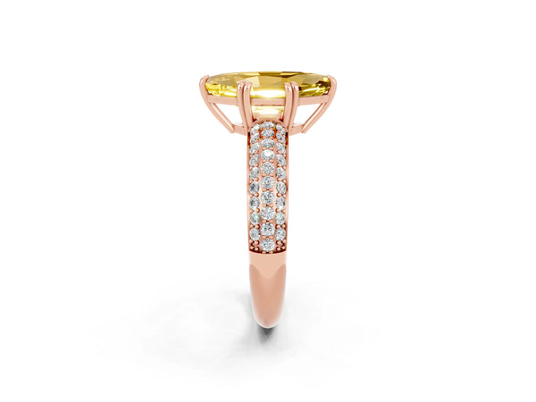 Rose gold Marquise Cut Yellow Sapphire Vintage Milgrain Ring with Round  Stations