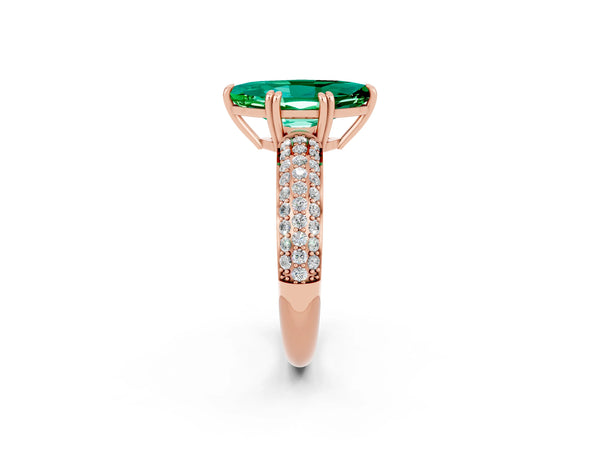 Rose gold Marquise Cut Emerald Vintage Milgrain Ring with Round  Stations