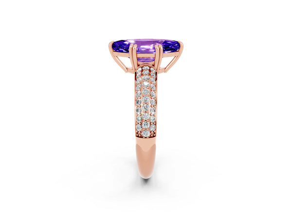 Rose gold Marquise Cut Tanzanite Vintage Milgrain Ring with Round  Stations