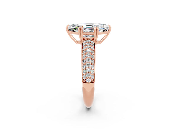 Rose gold Marquise Cut Moissanite Vintage Milgrain Ring with Round  Stations