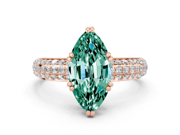 Rose gold Marquise Cut Green Sapphire Vintage Milgrain Ring with Round  Stations