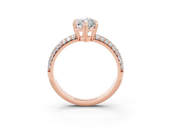 Rose gold Marquise Cut Moissanite Vintage Milgrain Ring with Round  Stations