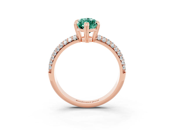 Rose gold Marquise Cut Green Sapphire Vintage Milgrain Ring with Round  Stations