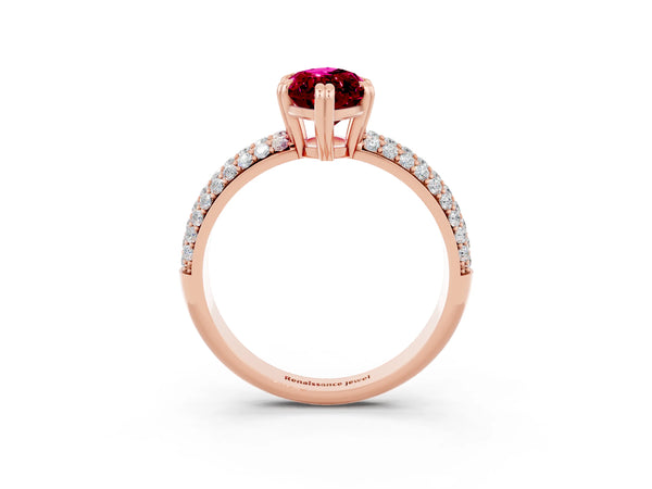 Rose gold Marquise Cut Garnet Vintage Milgrain Ring with Round  Stations