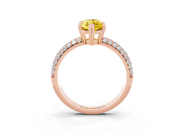 Rose gold Marquise Cut Yellow Sapphire Vintage Milgrain Ring with Round  Stations