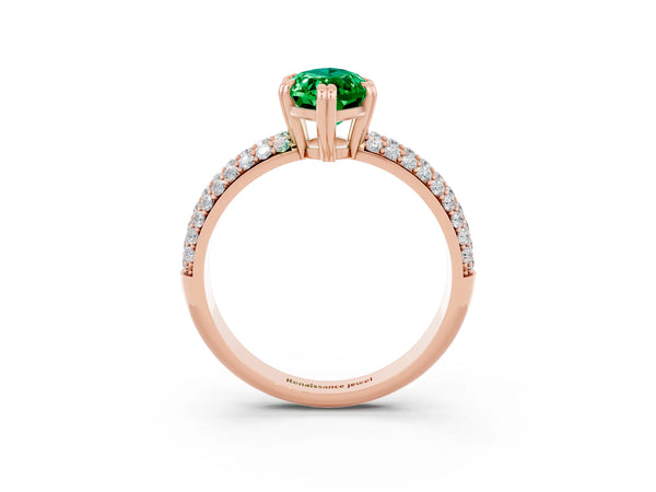 Rose gold Marquise Cut Emerald Vintage Milgrain Ring with Round  Stations
