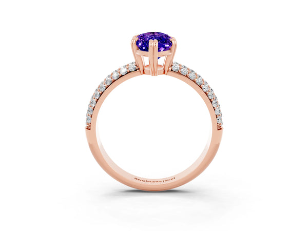 Rose gold Marquise Cut Tanzanite Vintage Milgrain Ring with Round  Stations