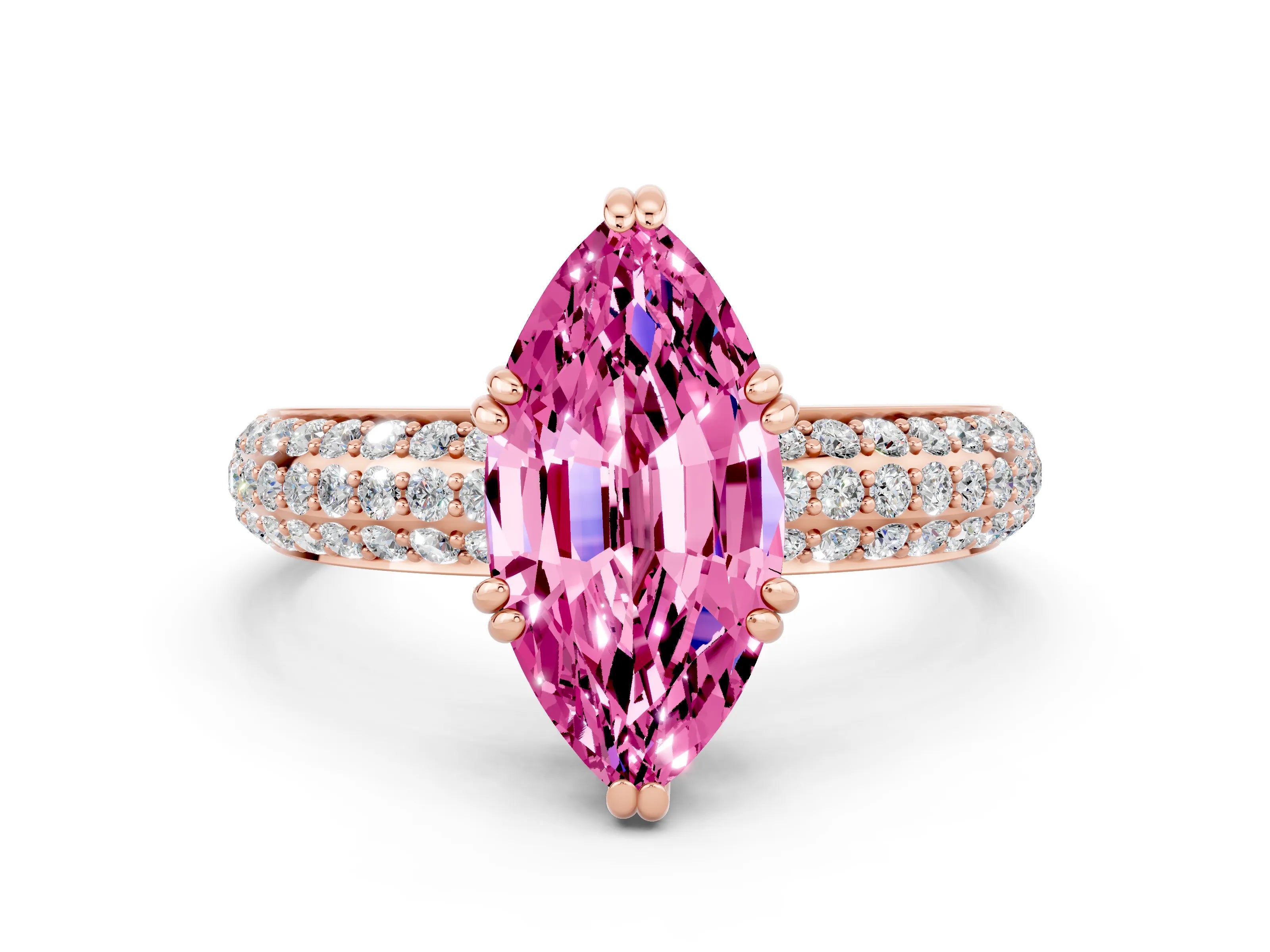 Rose gold Marquise Cut Cut Diamond Milgrain Marquise Band with Prong Setting
