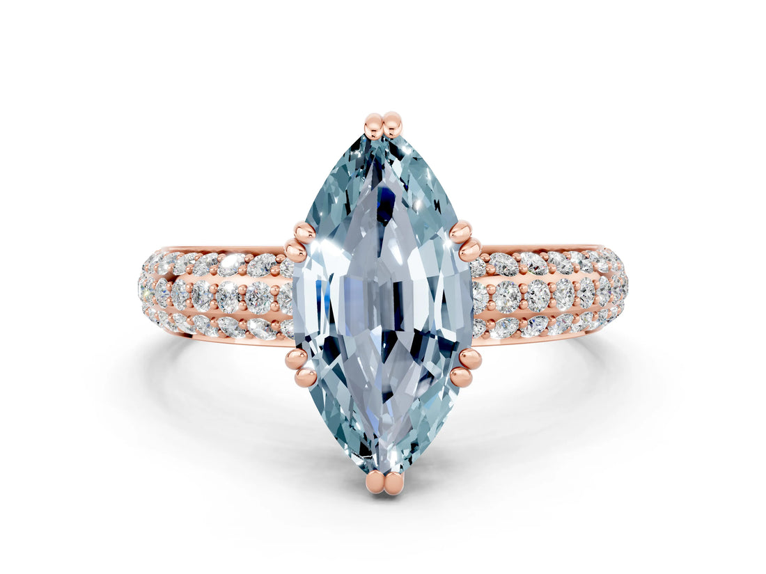 Rose gold Marquise Cut Cut Diamond Milgrain Marquise Band with Prong Setting