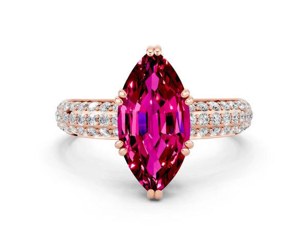 Rose gold Marquise Cut Garnet Vintage Milgrain Ring with Round  Stations