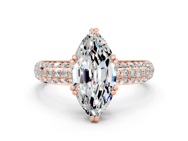Rose gold Marquise Cut Moissanite Vintage Milgrain Ring with Round  Stations
