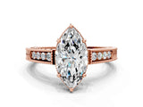 Rose gold Marquise Cut Cut Diamond Milgrain Pave Band Four-Prong Setting Ring_3