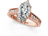 Rose gold Marquise Cut Cut Diamond Milgrain Pave Band Four-Prong Setting Ring_4