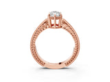 Rose gold Marquise Cut Cut Diamond Milgrain Pave Band Four-Prong Setting Ring_6